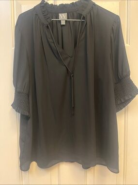 Worthington  Black Ruffle Tie-Neck Blouse xl NWOT